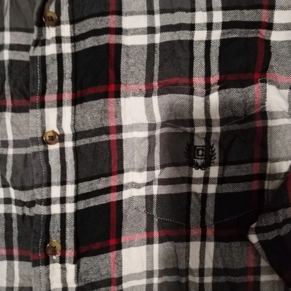 Chaps Shirt Mens L Combat Grey Flannel Plaid Embroidered Logo Button Down Pocket - Picture 9 of 13